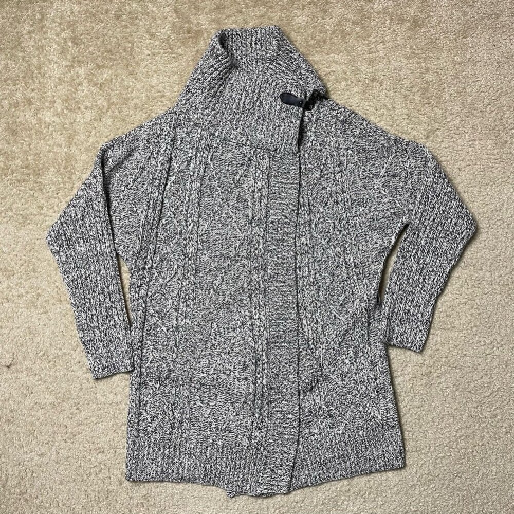 Rd Style Womens Cardigan Sweater Black Marled Long Sleeve Mock Neck Ribbed L